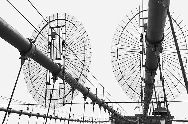 istock Brooklyn Bridge, part of constraction against sky, black and white 520939158