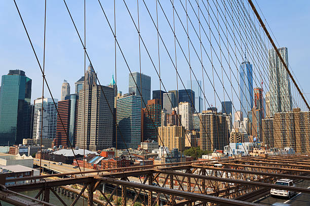 istock Lower Manhattan cityscape from Brooklyn bridge, New York, USA 520939200