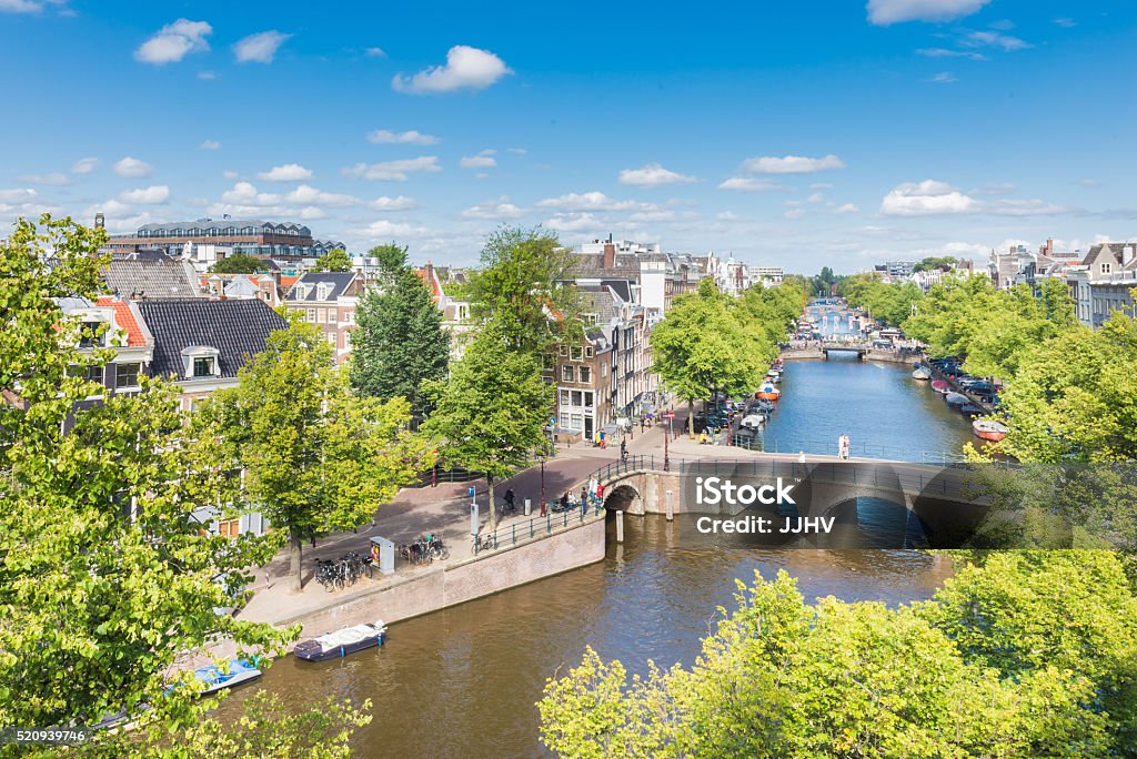 Amsterdam Canals from above One of the widest parts of the Keizersgracht in Amsterdam during summer. Amsterdam Stock Photo