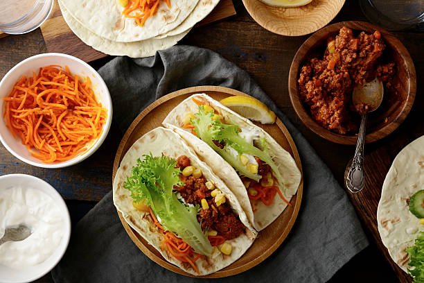 istock Two Mexican Tacos with ground meat and different ingredients 520940858