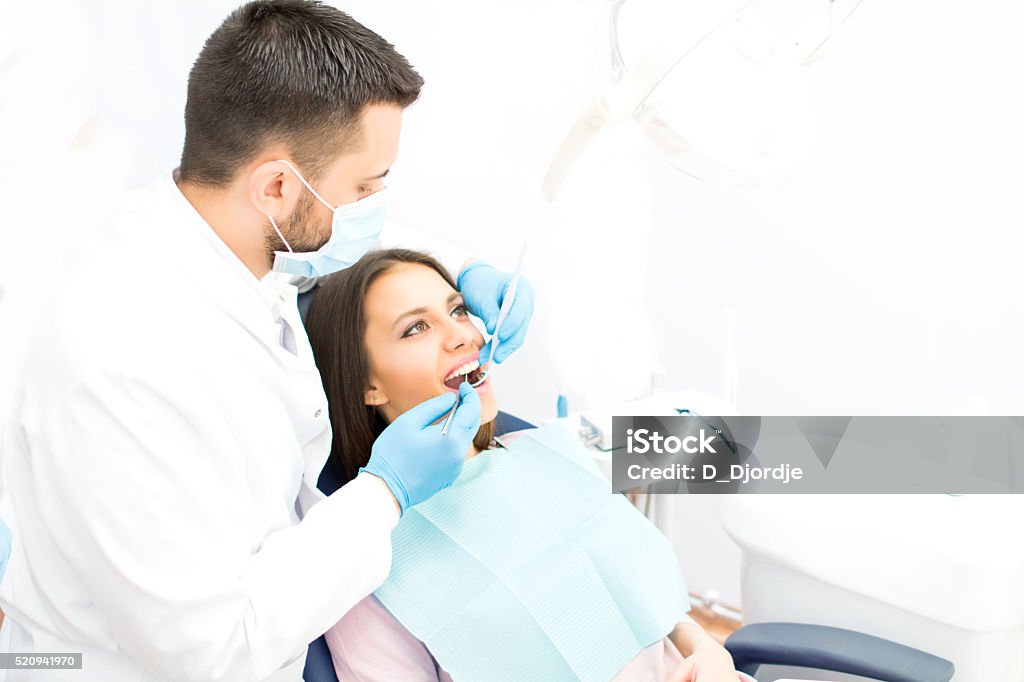 At the dentist Young woman at the dentist. Dentist Stock Photo