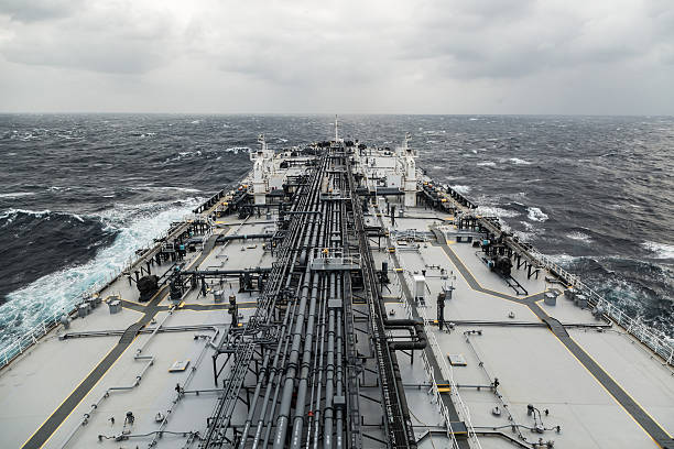istock Oil tanker underway in the ocean during storm. 520942038
