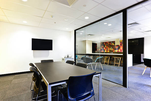 istock Modern meeting room with huge glass doors opened 520942192
