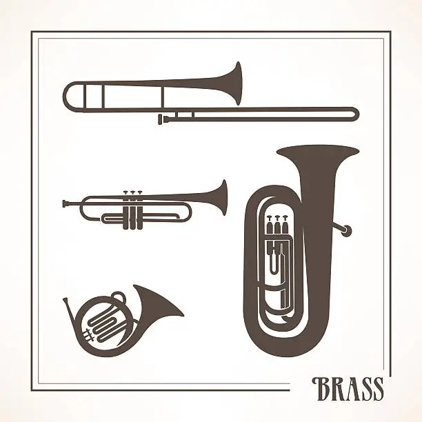 Vector illustration of Brass musical instruments