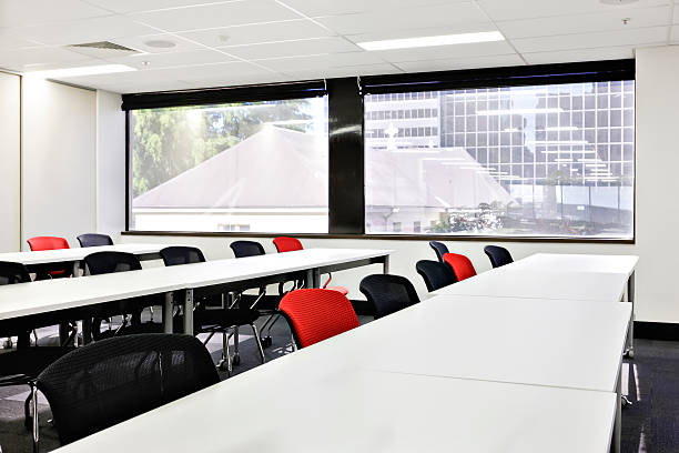 istock Class or conference room with glass windows showing outside 520943558