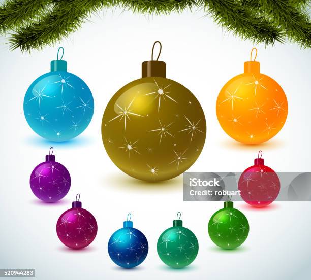Ilustración de Coloridas Bolas De Navidad y más Vectores Libres de Derechos de Adorno de navidad - Adorno de navidad, Amarillo - Color, Azul