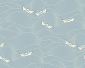 istock Floating paper boats  (Seamless pattern) 520944500