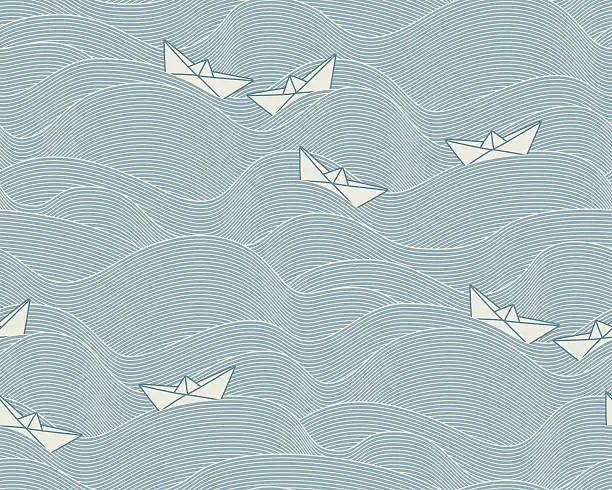Vector illustration of Floating paper boats  (Seamless pattern)