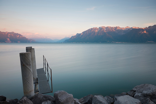 Looking at the opposite direction of the sunset. Long exposure on Léman's Lake