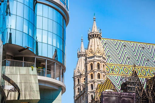Haas Haus with St. Stephen's Cathedral in Vienna, Austria