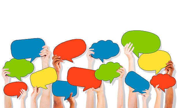 istock Group of Hand Holding Speech Bubble Icons 520947225
