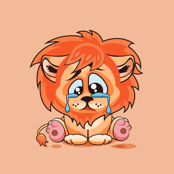 Vector illustration of Sad Lion cub crying