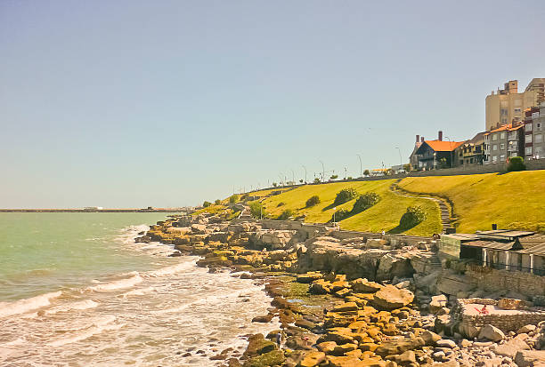 Spectacular view of the coast and part of the boardwalk in the most famous watering place in the atlantic coast of Argentina.