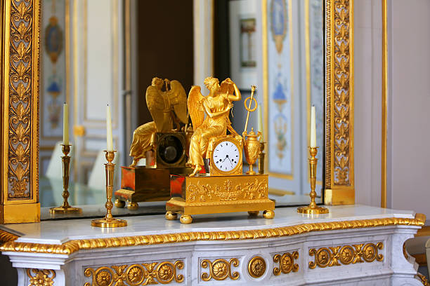 Detail Of A Beautiful Antique Clock On A Mantelpiece In An English Stately Home