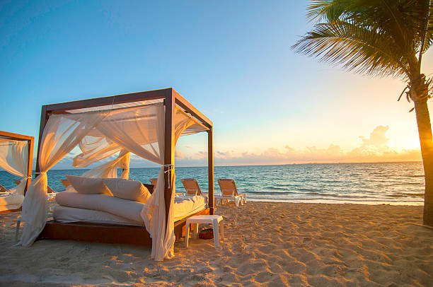 Bed in the Morning Light on a Cancun Beach