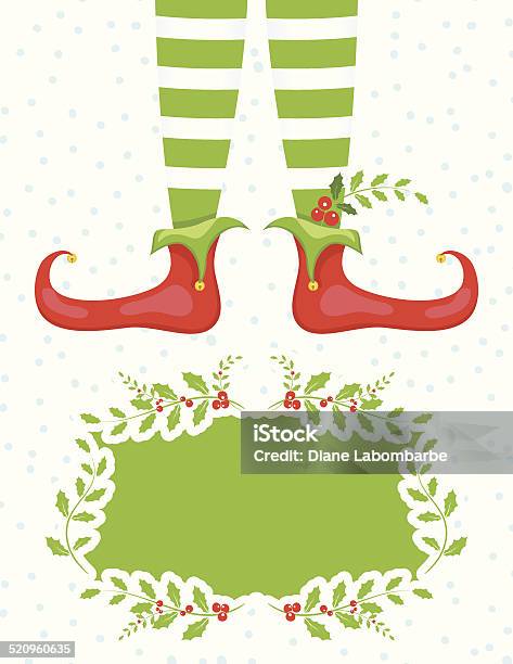 Ilustración de Elf Piernas En Nívea Fondo Con Marco De Holly y más Vectores Libres de Derechos de Elfo - Elfo, Navidad, Bota