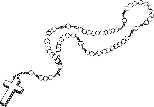 руки drawn chaplet.  векторная иллюстрация. - church symbol rosary beads christianity stock illustrations