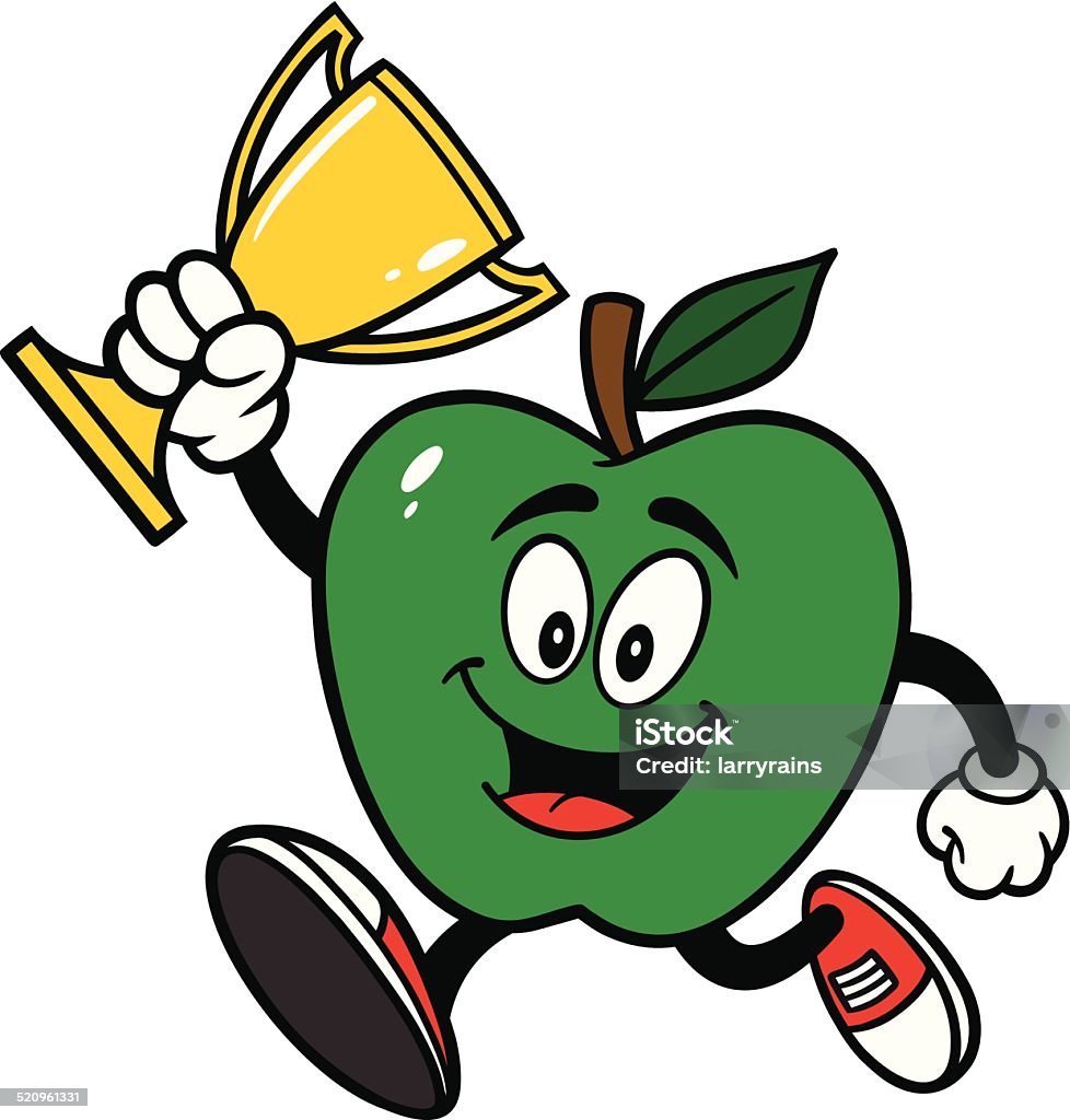 Green Apple Running with Trophy Apple - Fruit stock vector