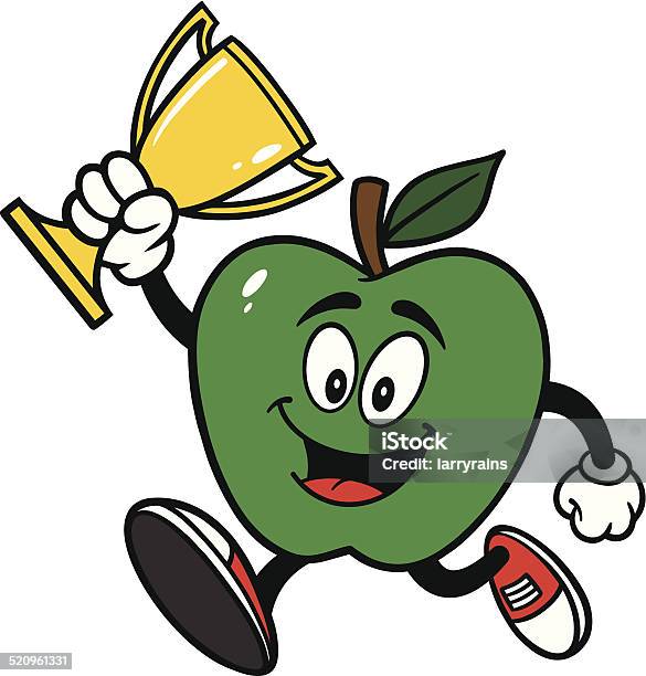 Green Apple Running With Trophy Stock Illustration - Download Image Now - Apple - Fruit, Athlete, Award