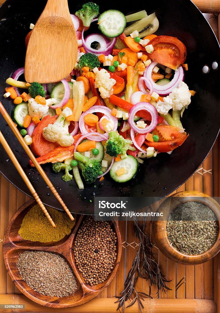 wok stir fry with vegetables and spices Asia Stock Photo