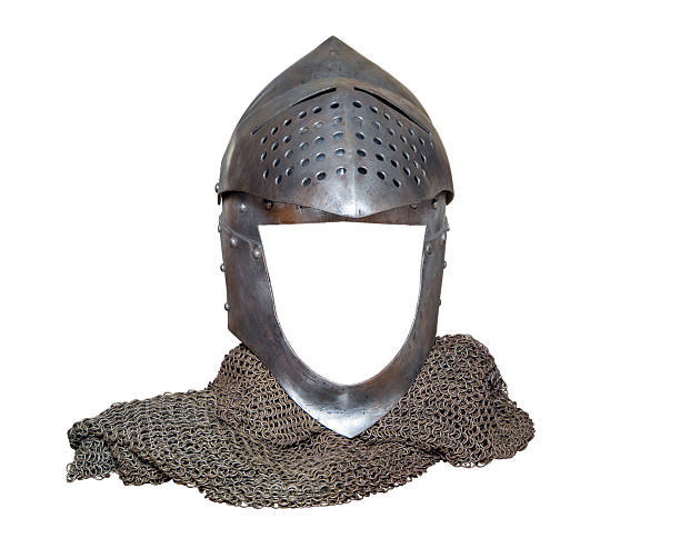 knight's planteado con visor de casco - chainmail fotografías e imágenes de stock