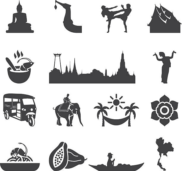 ilustraciones, imágenes clip art, dibujos animados e iconos de stock de increíble tailandia silueta iconos/eps10 - thailand