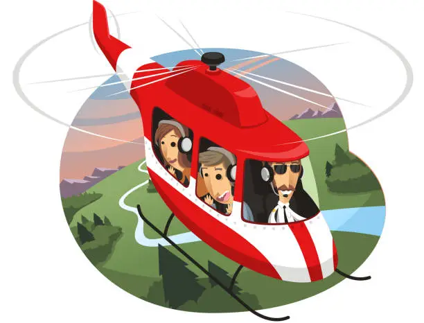 Vector illustration of Helicopter Tour Landmark Air Travel