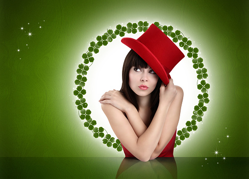 Christmas girl, looking up, concept of luck
