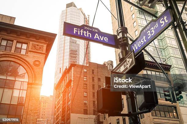 Fifth Ave And West 33rd Sign In New York City Stock Photo - Download Image Now - New York City, New York State, Fifth Avenue