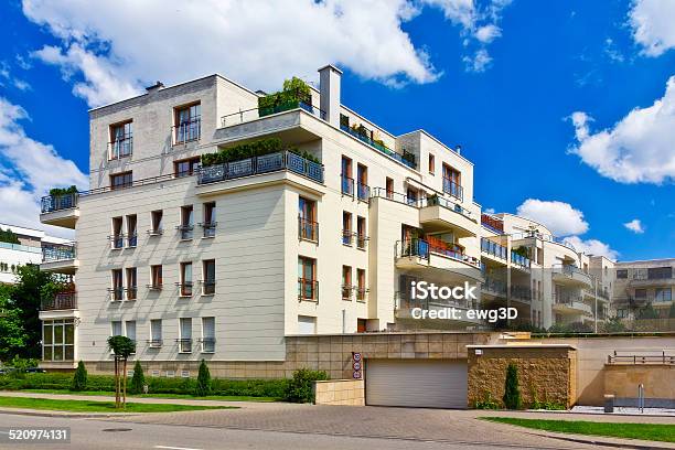 Modern Complex Of Apartment Buildings Warsaw Stock Photo - Download Image Now - Apartment, Building Entrance, Garage