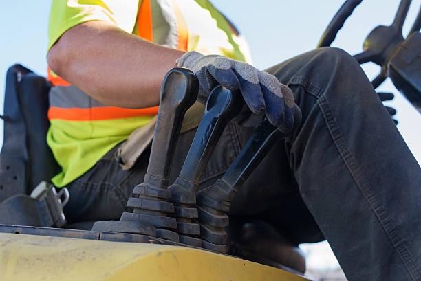 istock Close-up of driving forklift 520976641