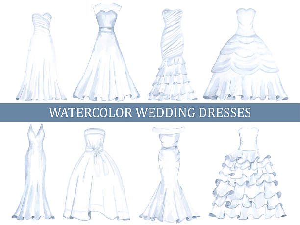ilustrações de stock, clip art, desenhos animados e ícones de conjunto de vestidos de casamento - wedding dress