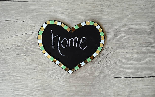 istock Heart shaped chalk board with home written on it 520976952