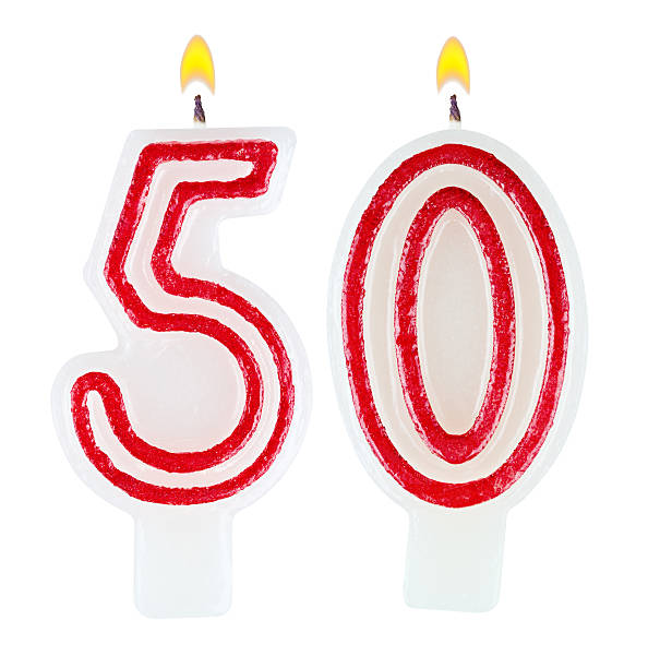 istock Birthday candles number fifty isolated on white background 520976995