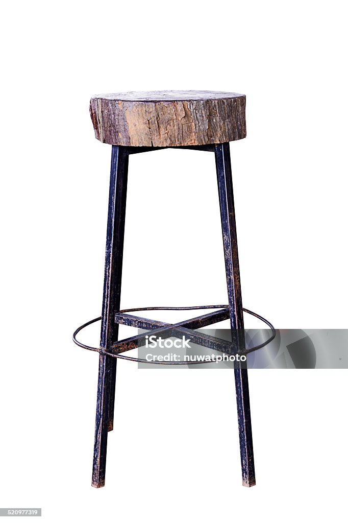 Bar chair. Wooden with steel legs simplistic bar chair, work with path. Stool Stock Photo