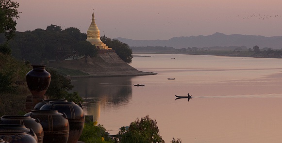 A Budhist temple in Myanmar on the Irrawaddy River