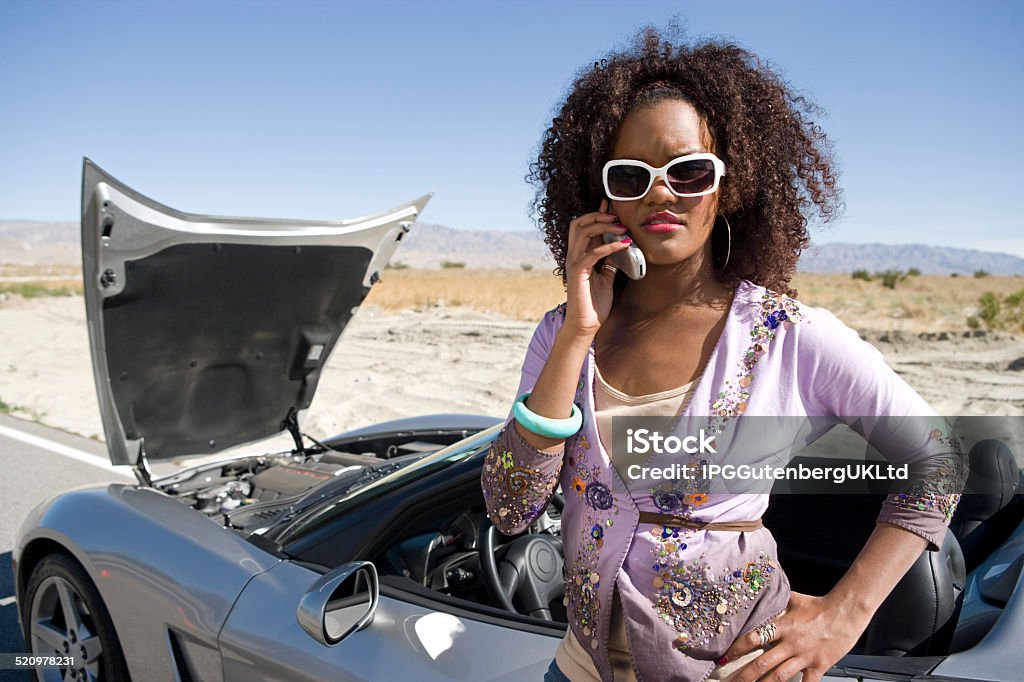 Broken Down on the Road Woman Having Car Trouble Car Stock Photo