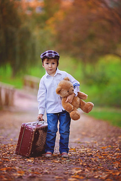 istock Little boy with suitcase and teddy bear 520978749