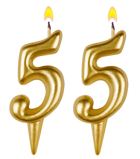 istock Birthday candles number fifty five isolated on white background 520979377