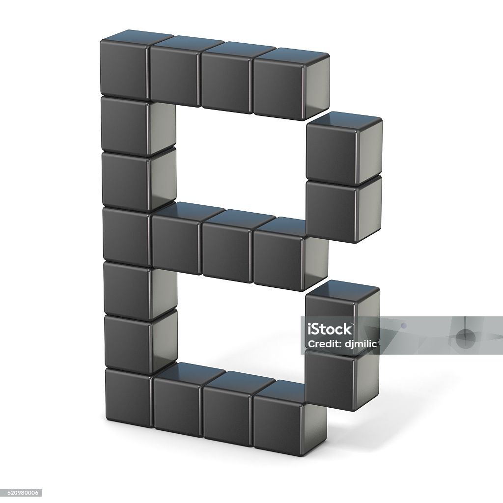 8 bit font. Capital letter B. 3D 8 bit font. Capital letter B. 3D render illustration isolated on white background Alphabet Stock Photo