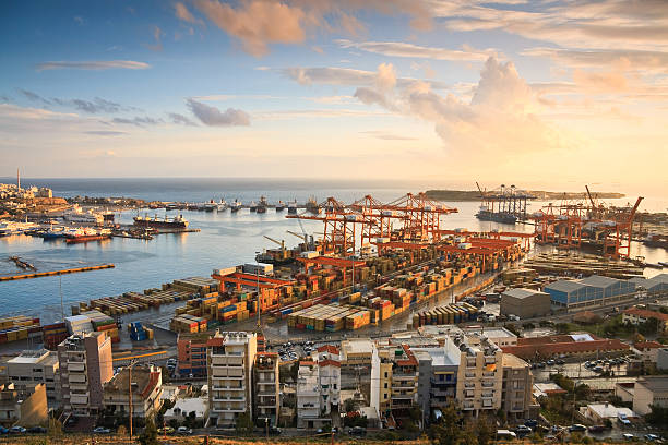 Container port Piraeus, Athens. stock photo