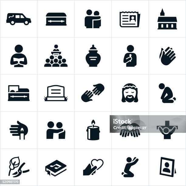 Funeral And Burial Icons Stock Illustration - Download Image Now - Icon Symbol, Funeral, Death