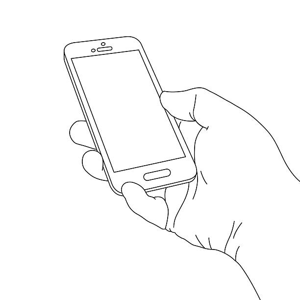 ilustrações, clipart, desenhos animados e ícones de mão segurando o telefone inteligente - silhouette white background black white