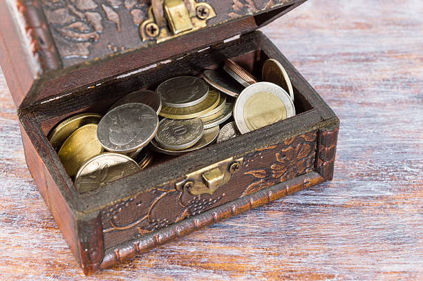 istock Coins in an old wooden box 520981762