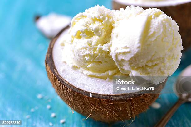 Ice Cream In A Coconut Stock Photo - Download Image Now - Coconut, Coconut Milk, Vanilla Ice Cream