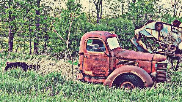 istock Abandoned Old Red Truck in Tall Grass 520999691