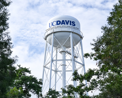 Davis, California, U.S.A- May 10, 206: Davis’ water tower.  It is an iconic symbol of the UC Davis and the city of Davis.