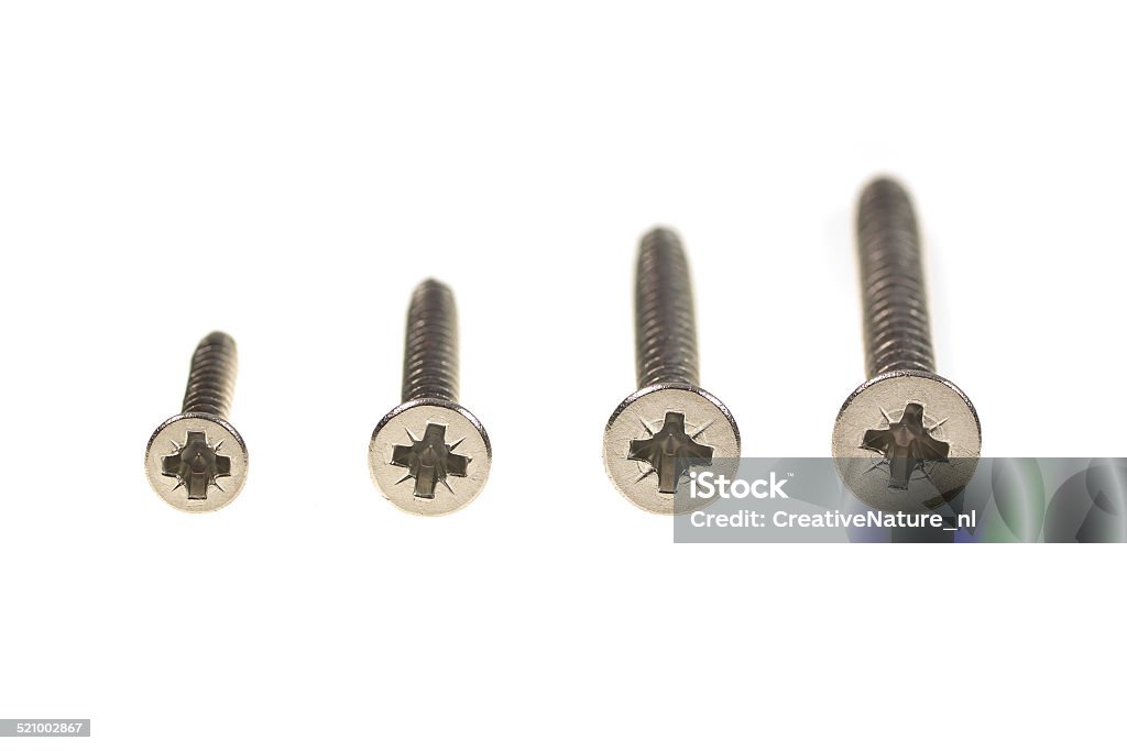 Row of Phillips Head Screws Row of Pozidriv Head Wood Screws Isolated on White Background Bunch Stock Photo