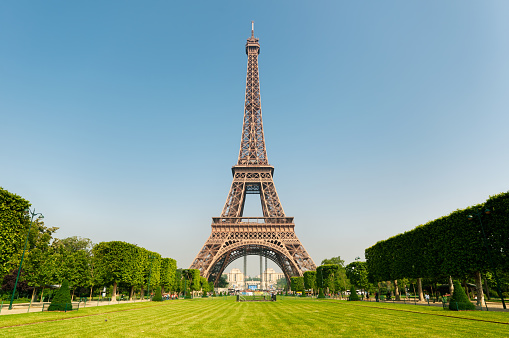 View of the tower and the Trocadero park avenue.