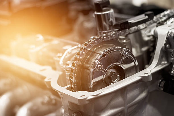 istock Details of car engine chain and gears, Cut away engine 521006736